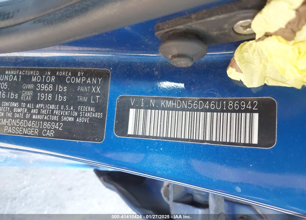 2006 HYUNDAI ELANTRA VIN: KMHDN56D46U186942