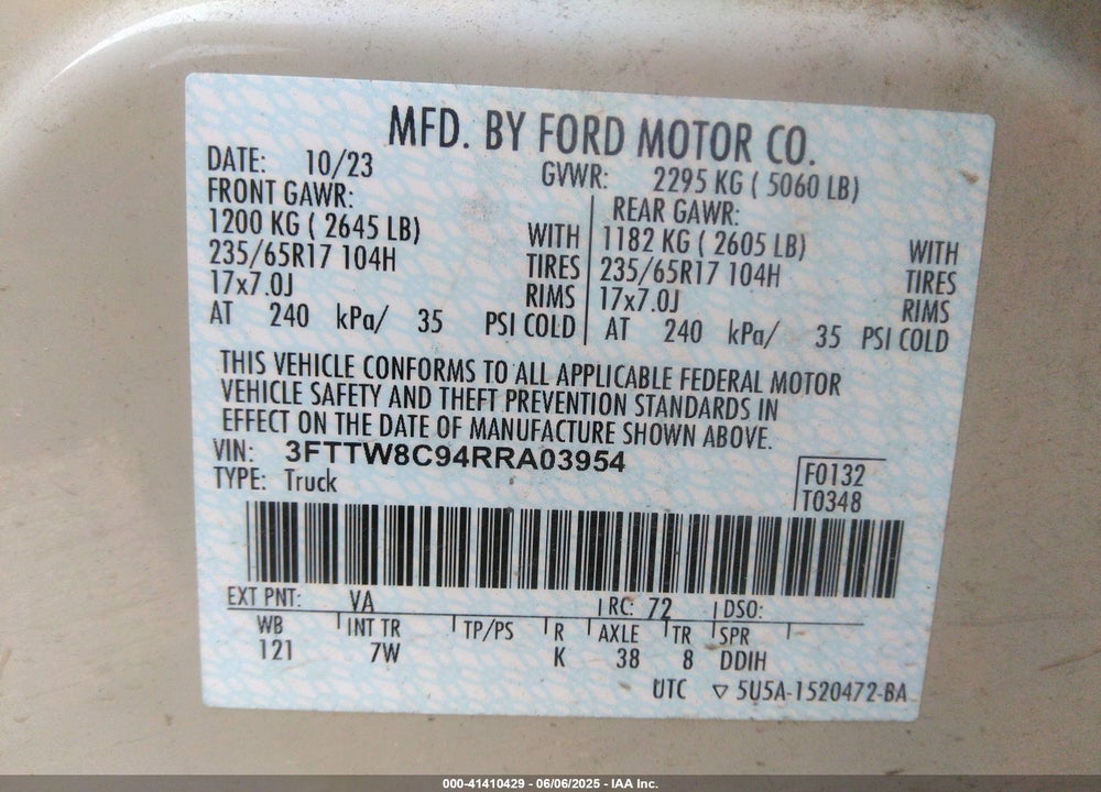 2024 FORD MAVERICK XLT VIN: 3FTTW8C94RRA03954
