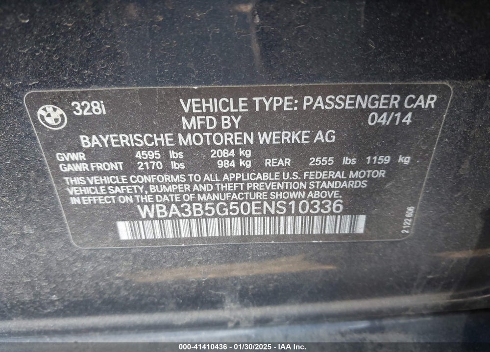 2014 BMW 328I VIN: WBA3B5G50ENS10336