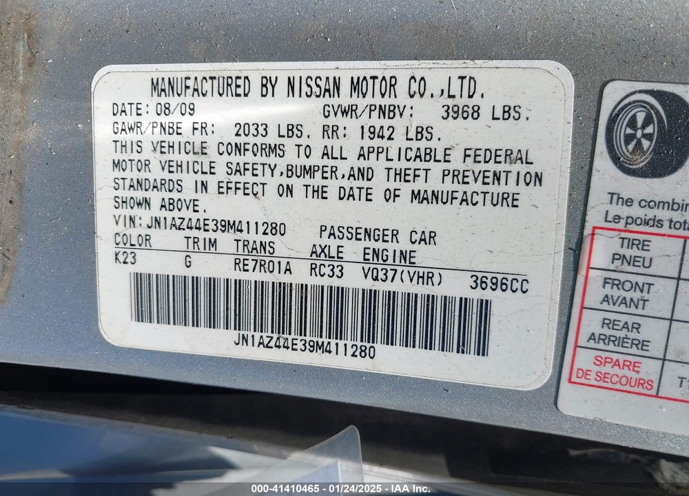 2009 NISSAN 370Z VIN: JN1AZ44E39M411280