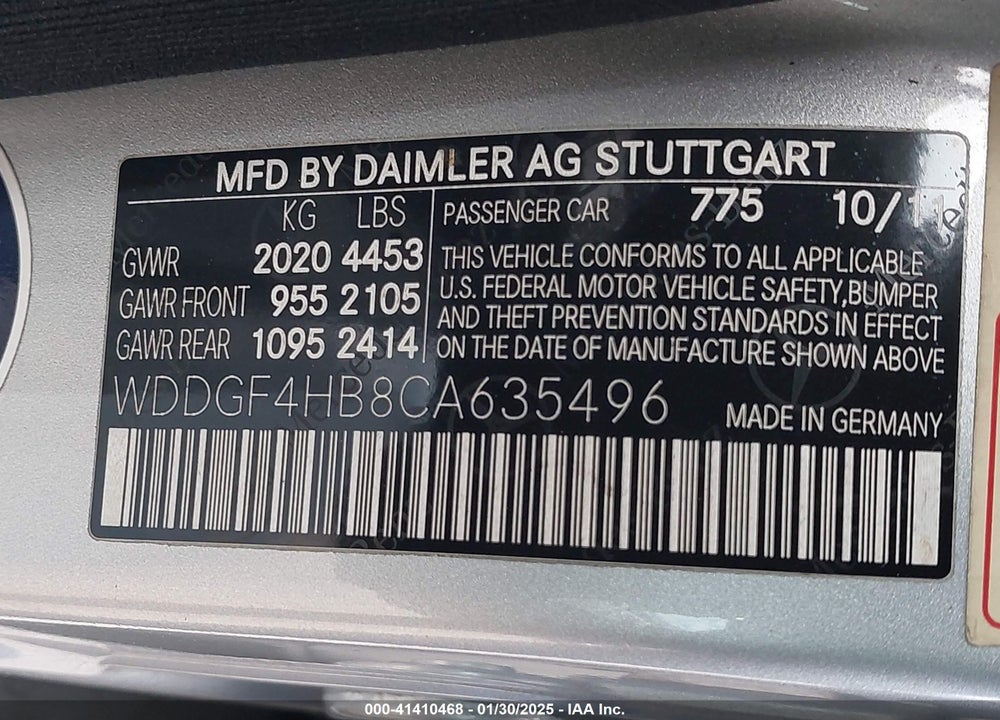 2012 MERCEDES-BENZ C 250 VIN: WDDGF4HB8CA635496