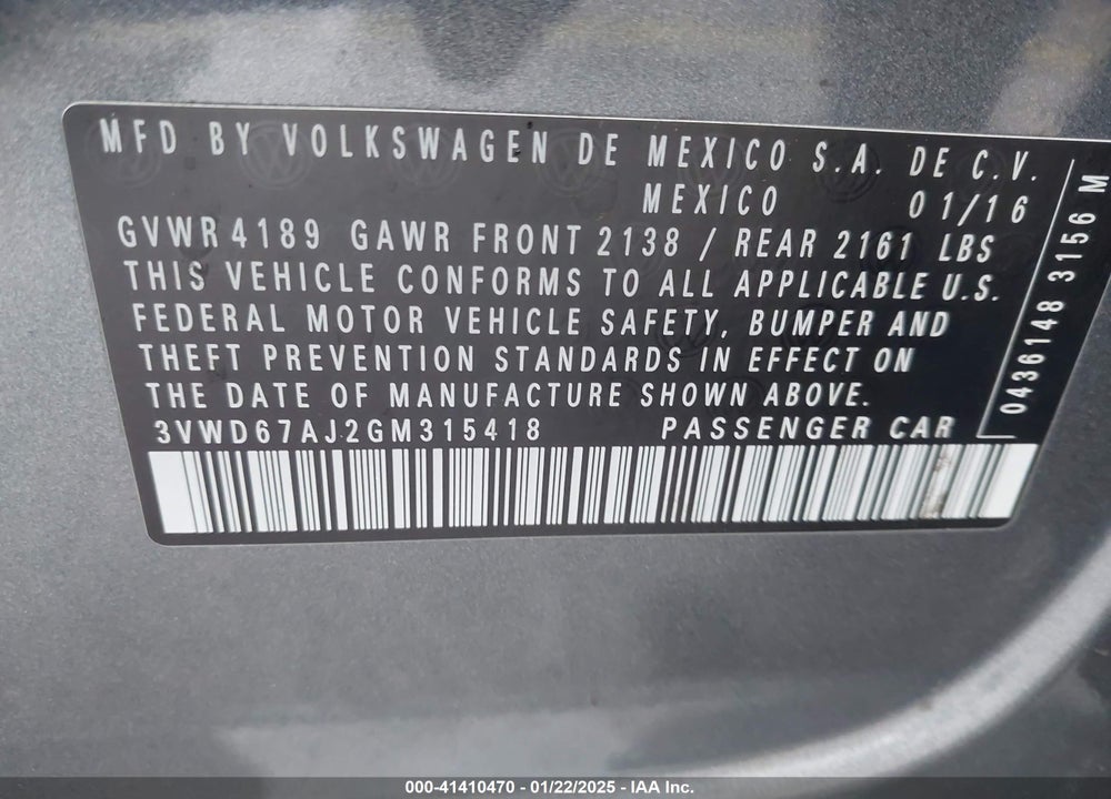 2016 VOLKSWAGEN JETTA 1.4T SE VIN: 3VWD67AJ2GM315418