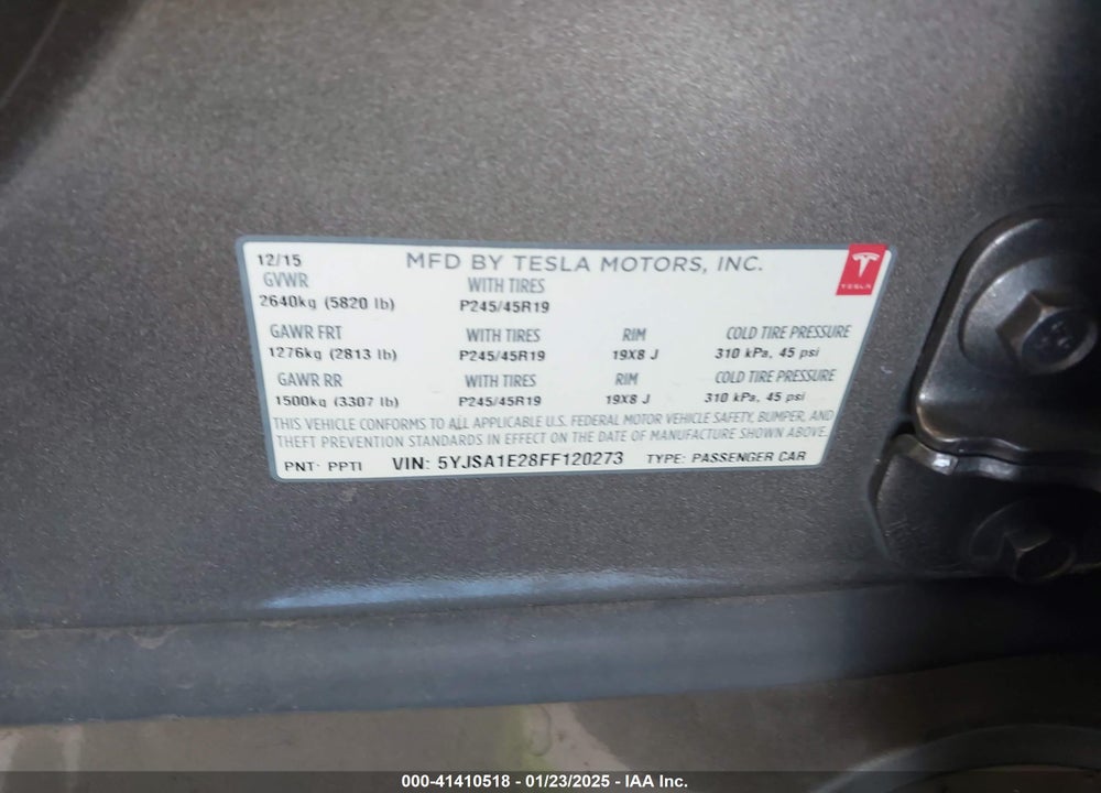 2015 TESLA MODEL S 70D/85D/P85D VIN: 5YJSA1E28FF120273