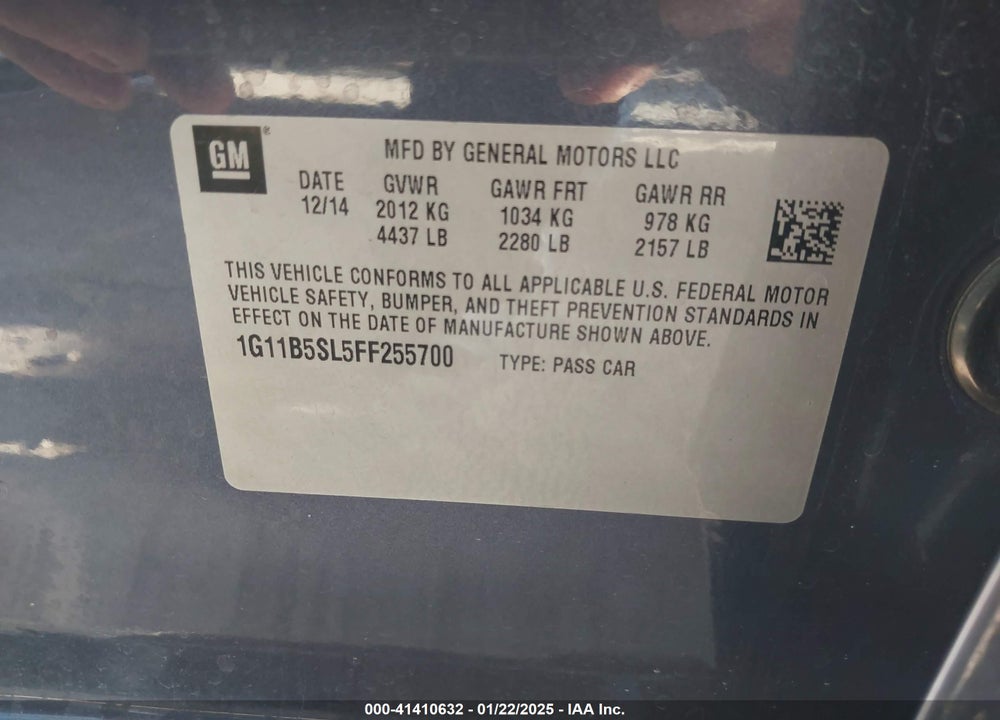 2015 CHEVROLET MALIBU VIN: 1G11B5SL5FF255700