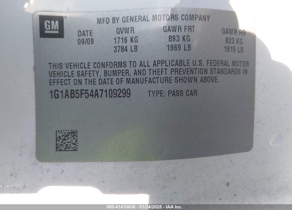 2010 CHEVROLET COBALT VIN: 1G1AB5F54A7109299