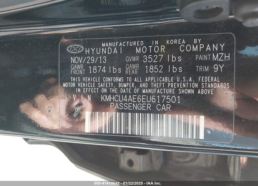 2014 HYUNDAI ACCENT VIN: KMHCU4AE6EU617501