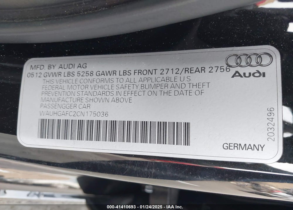2012 AUDI A6 3.0 PREMIUM VIN: WAUHGAFC2CN175036