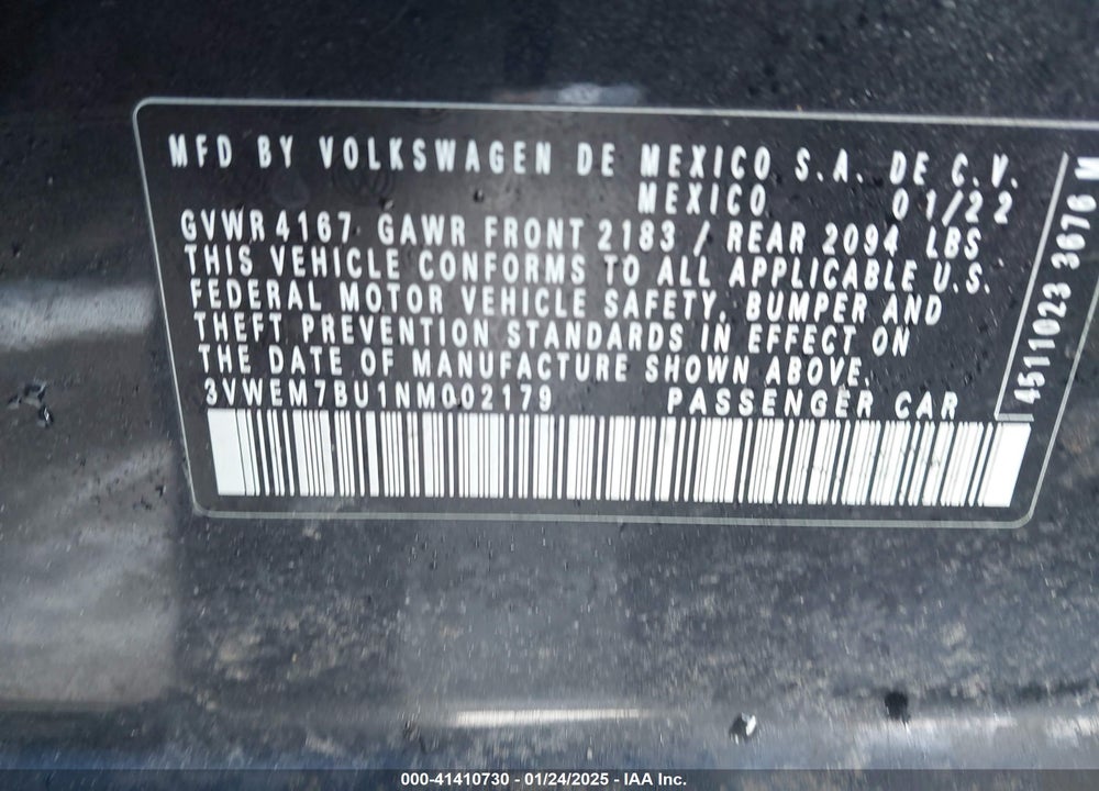 2022 VOLKSWAGEN JETTA 1.5T SE VIN: 3VWEM7BU1NM002179