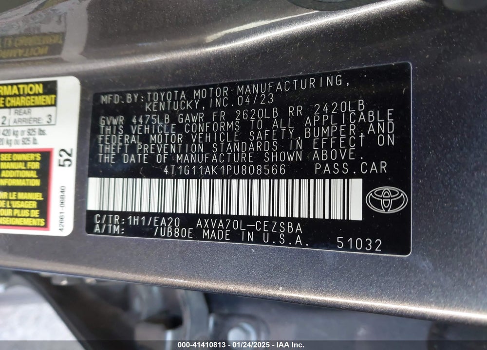 2023 TOYOTA CAMRY SE VIN: 4T1G11AK1PU808566