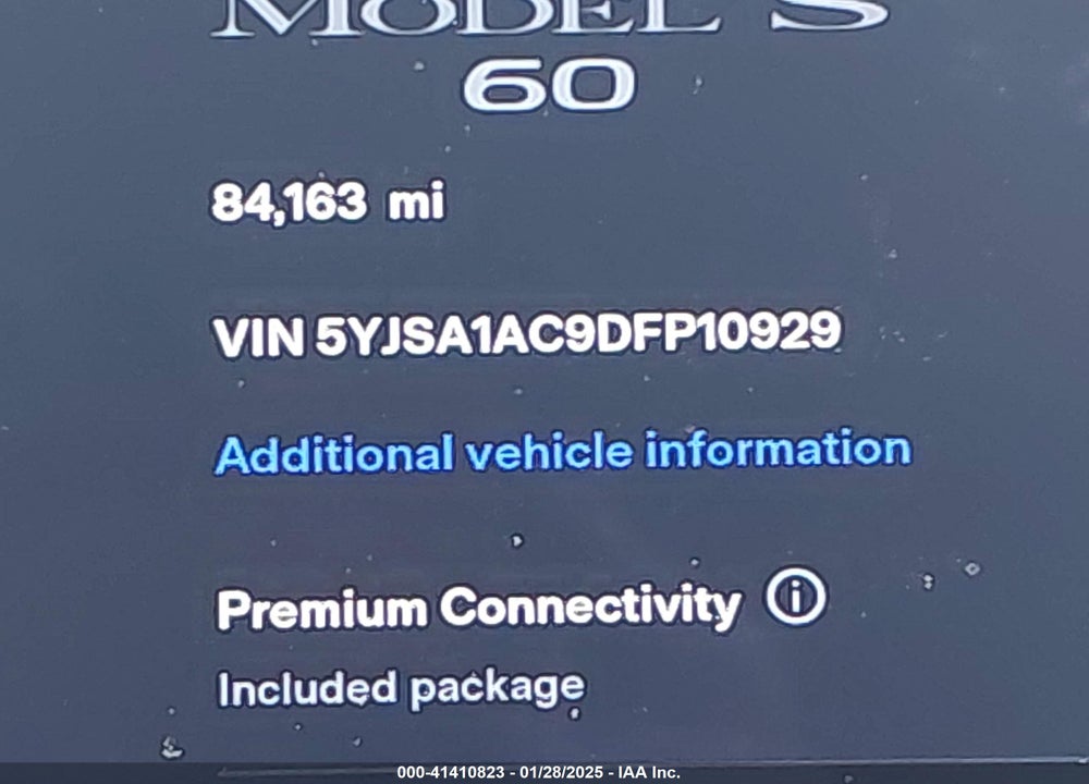 2013 TESLA MODEL S VIN: 5YJSA1AC9DFP10929