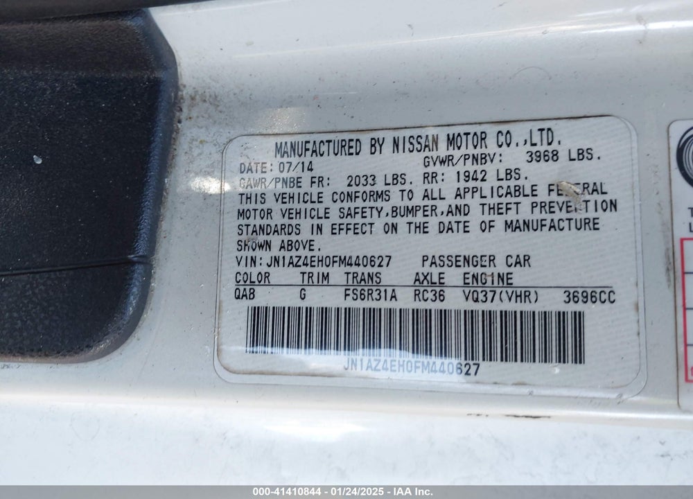 2015 NISSAN 370Z VIN: JN1AZ4EH0FM440627