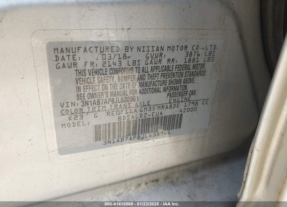 2018 NISSAN SENTRA VIN: 3N1AB7AP8JL638961