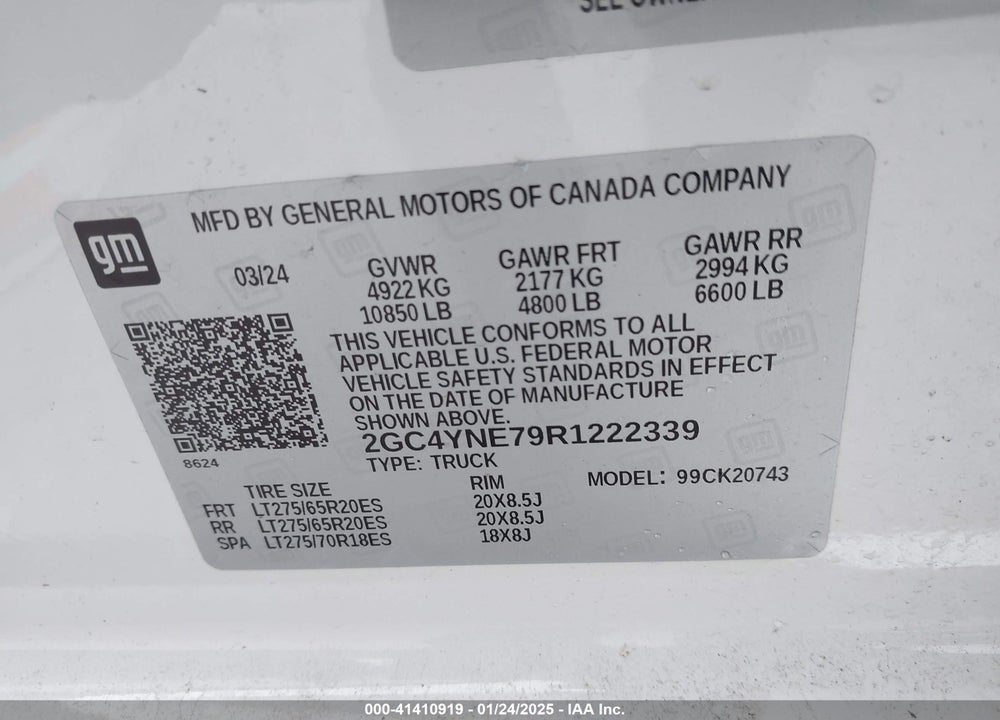 2024 CHEVROLET SILVERADO 2500HD 4WD STANDARD BED LT VIN: 2GC4YNE79R1222339