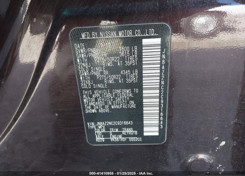 2012 INFINITI QX56 VIN: JN8AZ2NC2C9316643