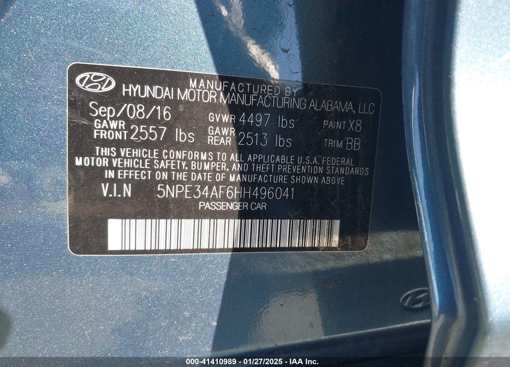 2017 HYUNDAI SONATA VIN: 5NPE34AF6HH496041