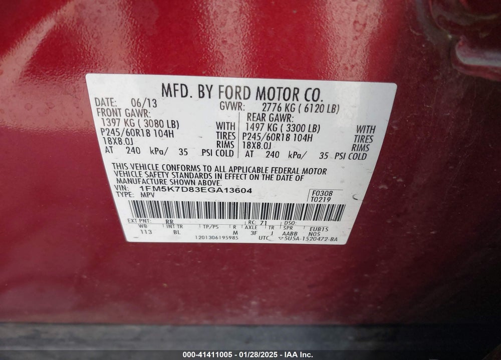 2014 FORD EXPLORER XLT VIN: 1FM5K7D83EGA13604
