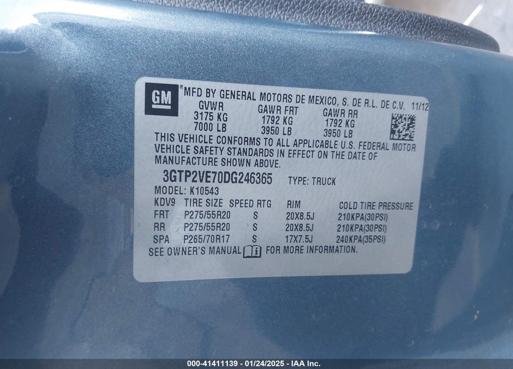 2013 GMC SIERRA 1500 SLE VIN: 3GTP2VE70DG246365
