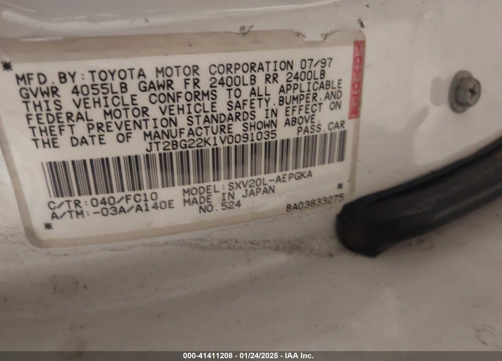 1997 TOYOTA CAMRY XLE VIN: JT2BG22K1V0091035