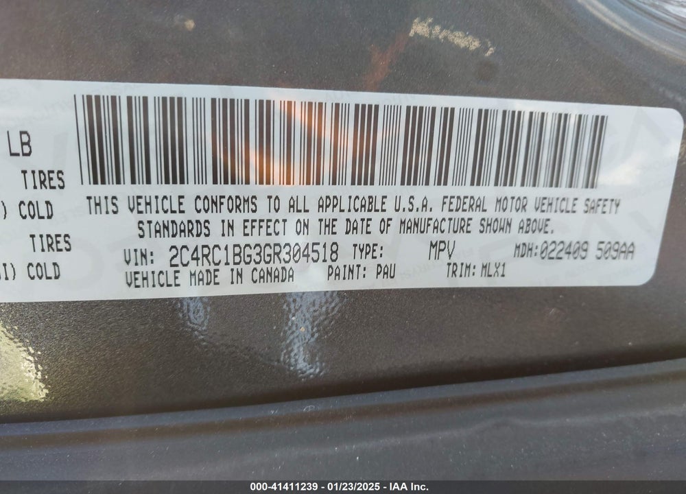 2016 CHRYSLER TOWN & COUNTRY TOURING VIN: 2C4RC1BG3GR304518