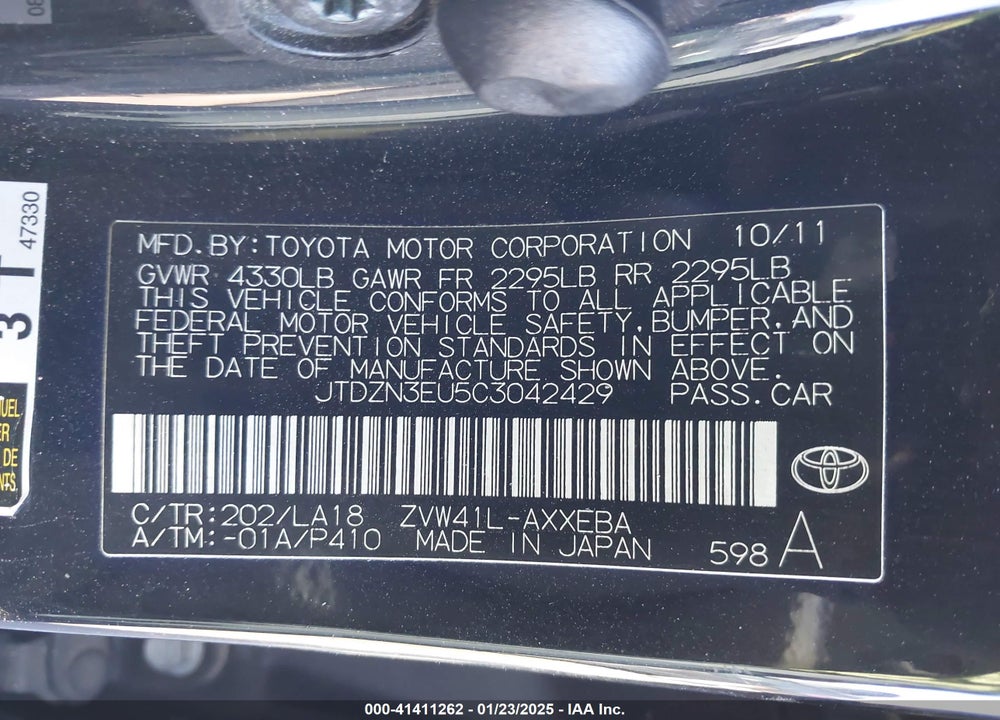 2012 TOYOTA PRIUS V FIVE VIN: JTDZN3EU5C3042429