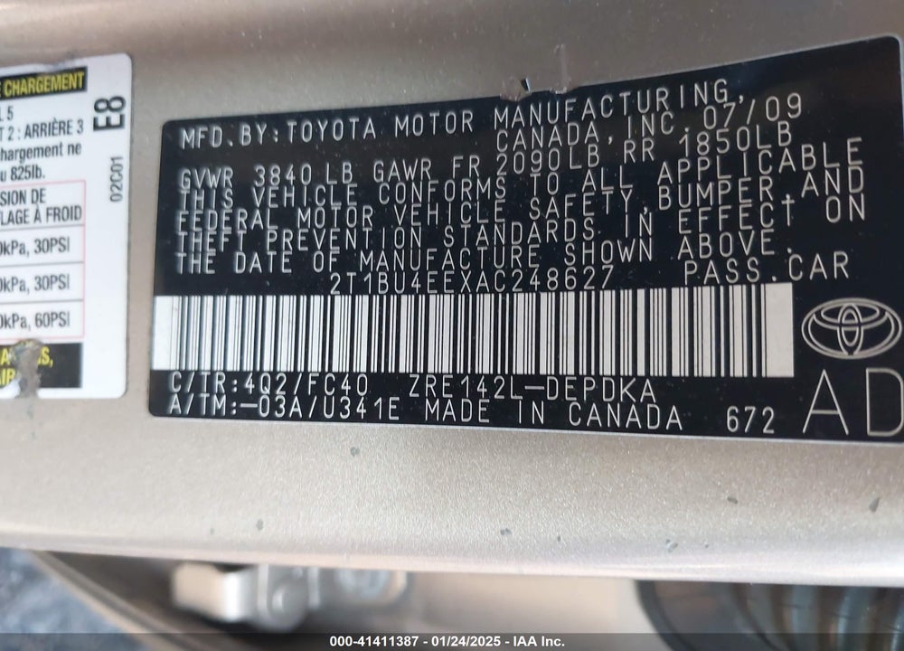 2010 TOYOTA COROLLA LE VIN: 2T1BU4EEXAC248627