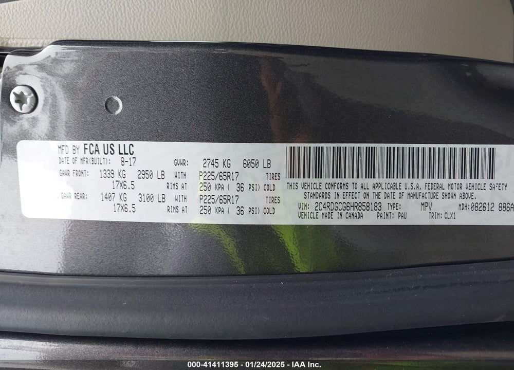 2017 DODGE GRAND CARAVAN SXT VIN: 2C4RDGCG6HR858183