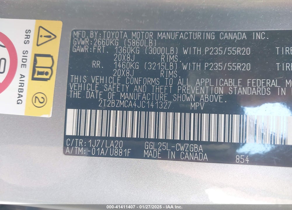 2018 LEXUS RX 350 VIN: 2T2BZMCA4JC141327