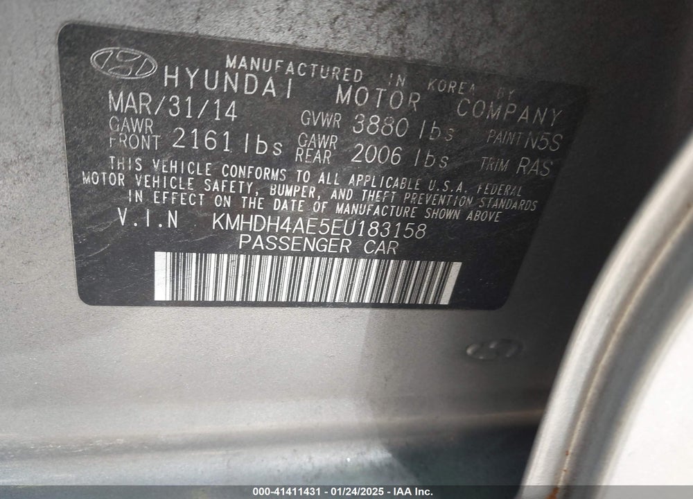 2014 HYUNDAI ELANTRA VIN: KMHDH4AE5EU183158