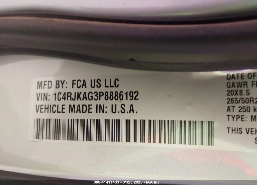 2023 JEEP GRAND CHEROKEE L ALTITUDE 4X4 VIN: 1C4RJKAG3P8886192