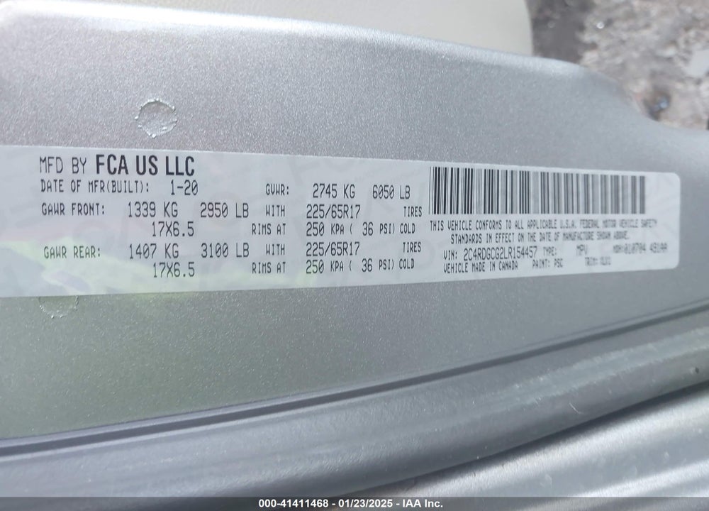 2020 DODGE GRAND CARAVAN SXT VIN: 2C4RDGCG2LR154457