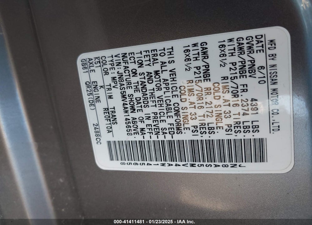 2010 NISSAN ROGUE S VIN: JN8AS5MV4AW145658