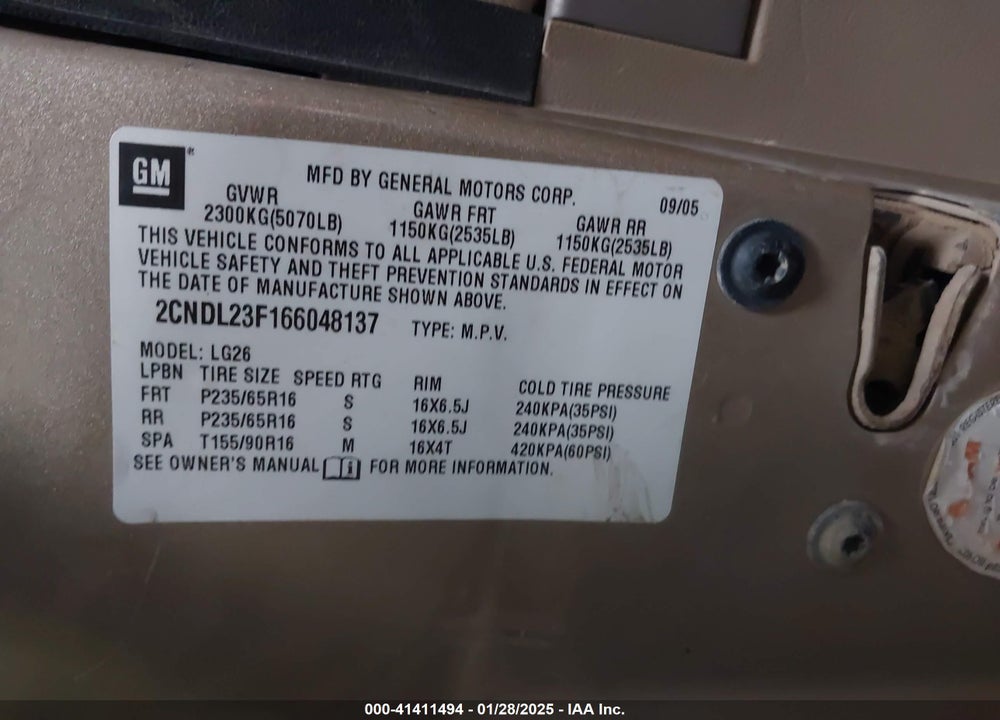 2006 CHEVROLET EQUINOX LS VIN: 2CNDL23F166048137