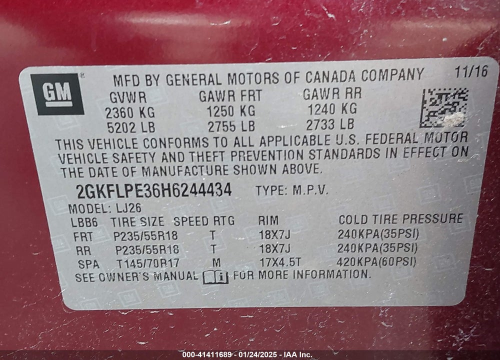 2017 GMC TERRAIN SLT VIN: 2GKFLPE36H6244434