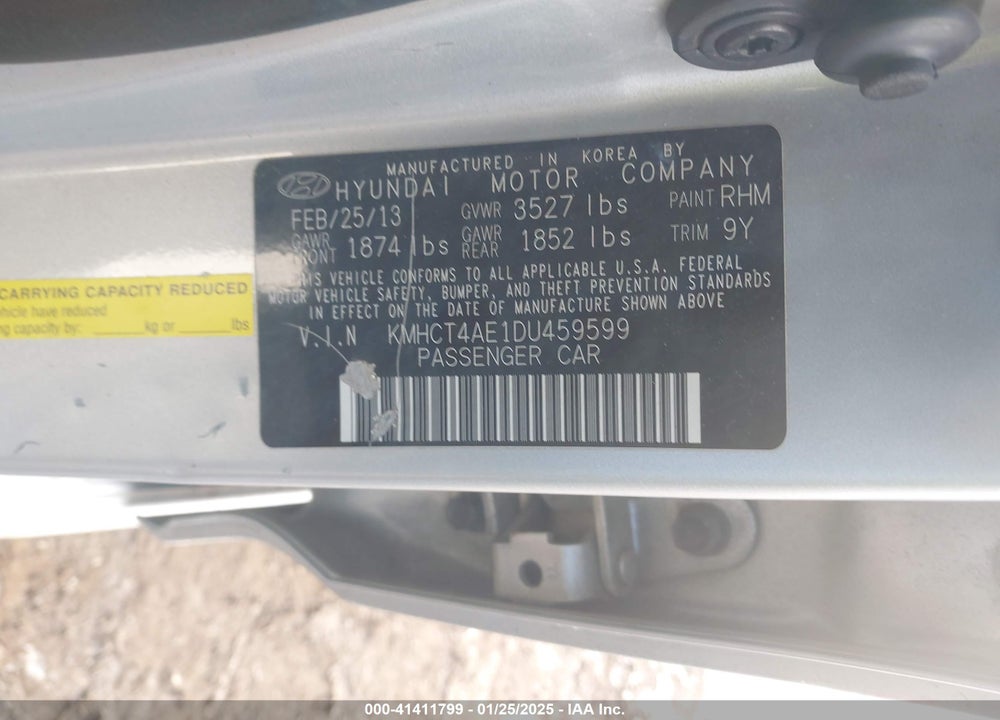 2013 HYUNDAI ACCENT VIN: KMHCT4AE1DU459599