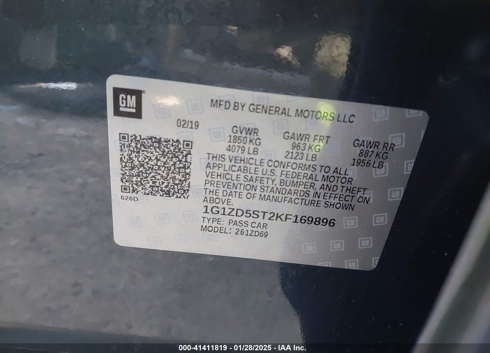 2019 CHEVROLET MALIBU VIN: 1G1ZD5ST2KF169896