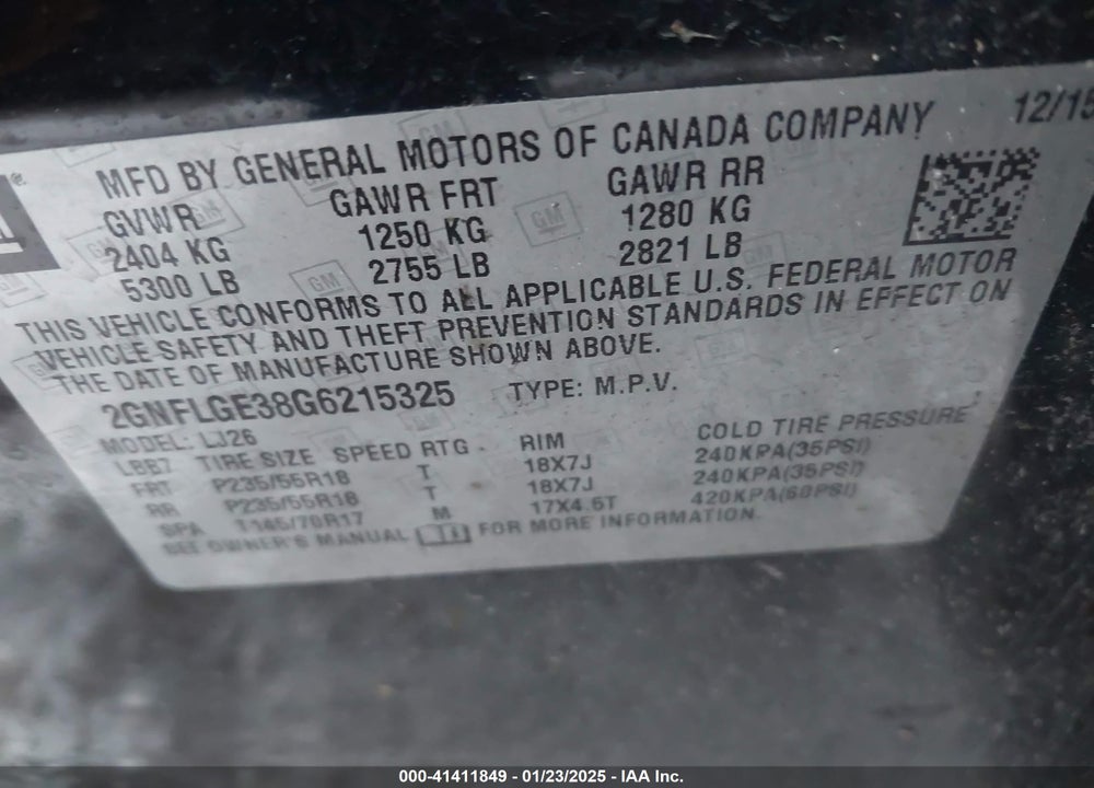 2016 CHEVROLET EQUINOX LTZ VIN: 2GNFLGE38G6215325