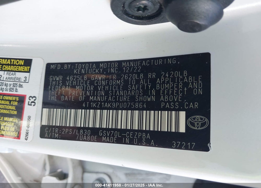 2023 TOYOTA CAMRY VIN: 4T1KZ1AK9PU075864