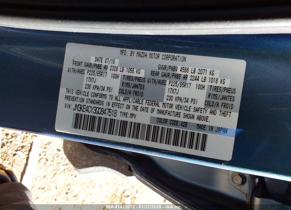 2016 MAZDA CX-5 VIN: JM3KE4CY3G0847518