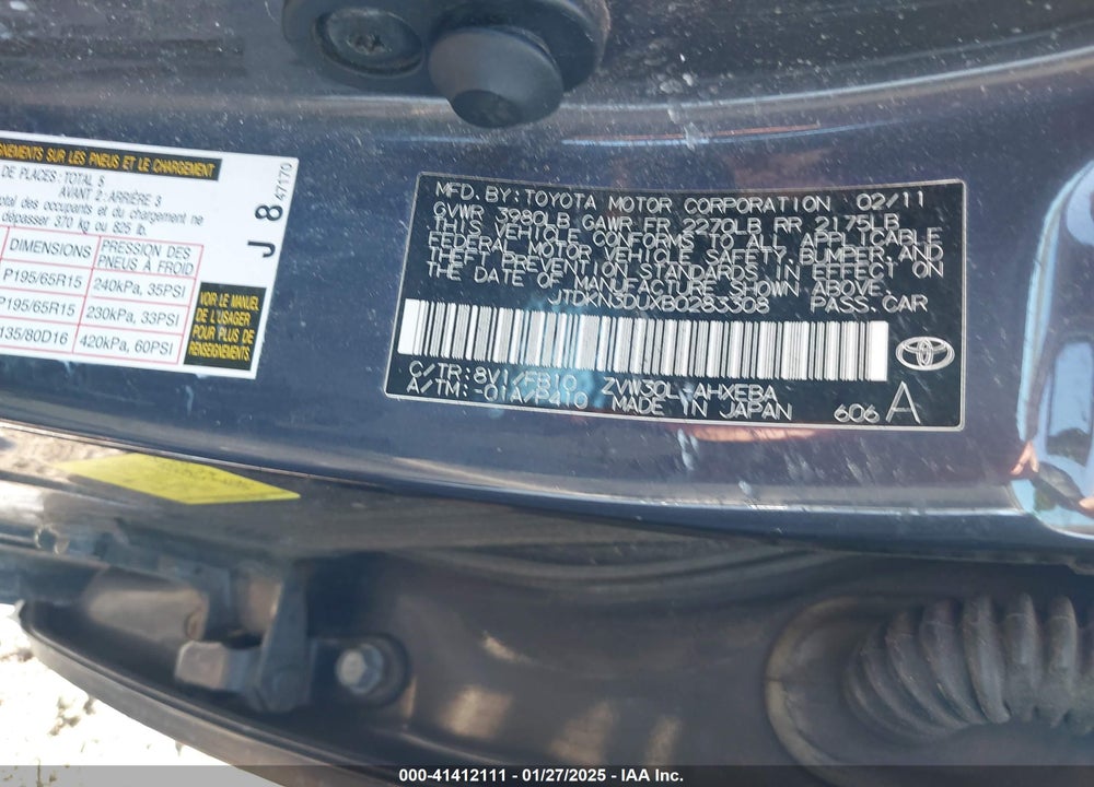 2011 TOYOTA PRIUS VIN: JTDKN3DUXB0283308