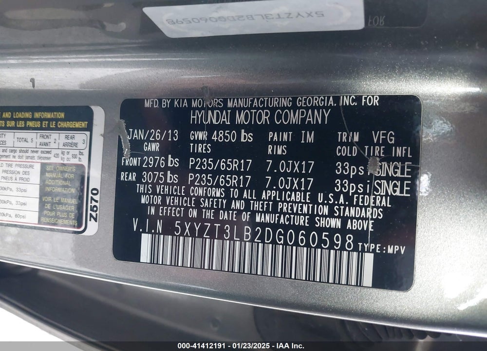 2013 HYUNDAI SANTA FE SPORT VIN: 5XYZT3LB2DG060598