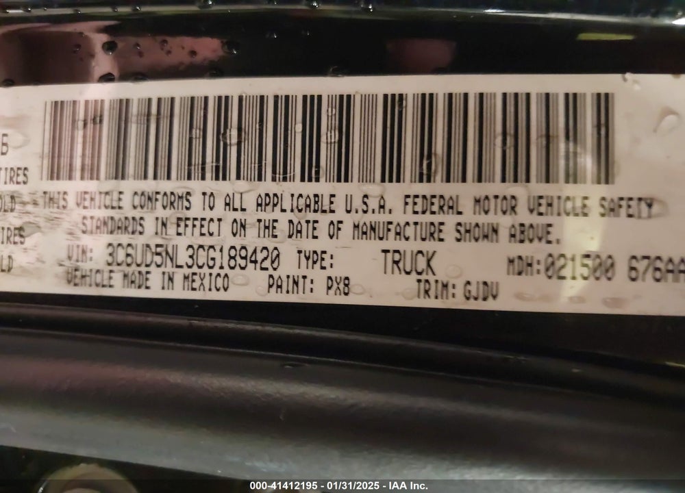 2012 RAM 2500 LAIE VIN: 3C6UD5NL3CG189420