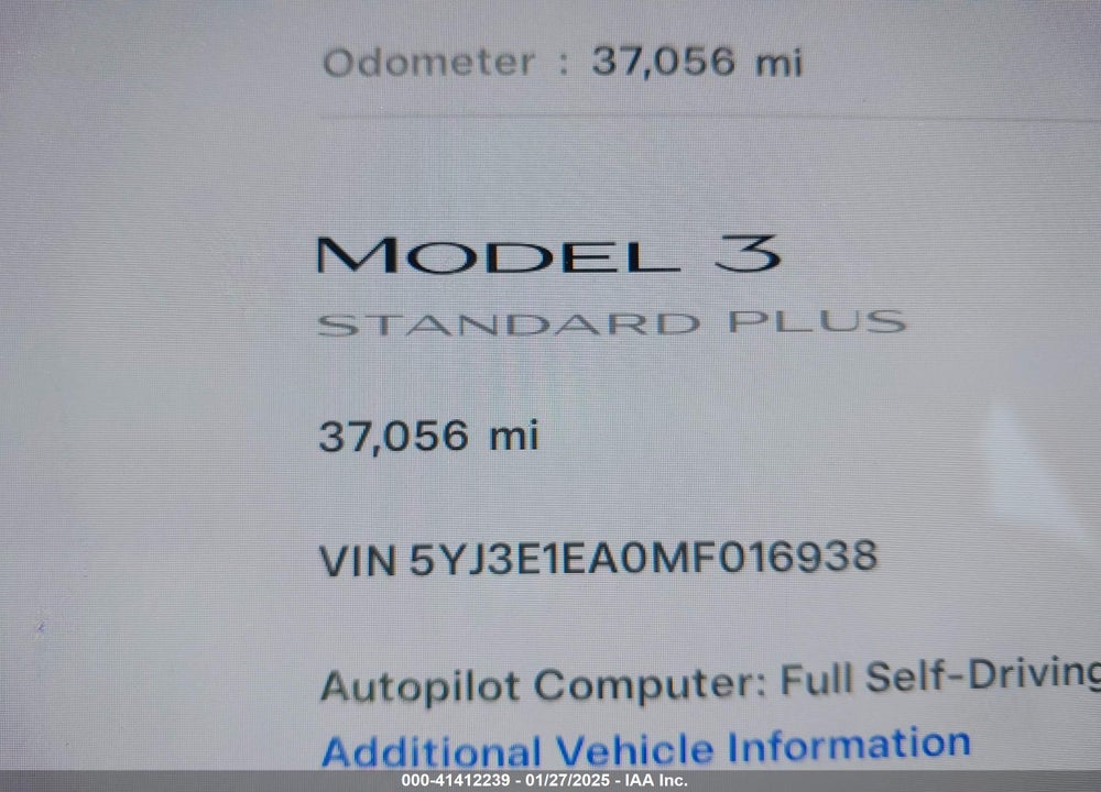 2021 TESLA MODEL 3 VIN: 5YJ3E1EA0MF016938