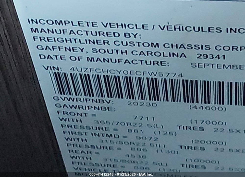 2014 FREIGHTLINER CHASSIS XC VIN: 4UZFCHCY0ECFW5774