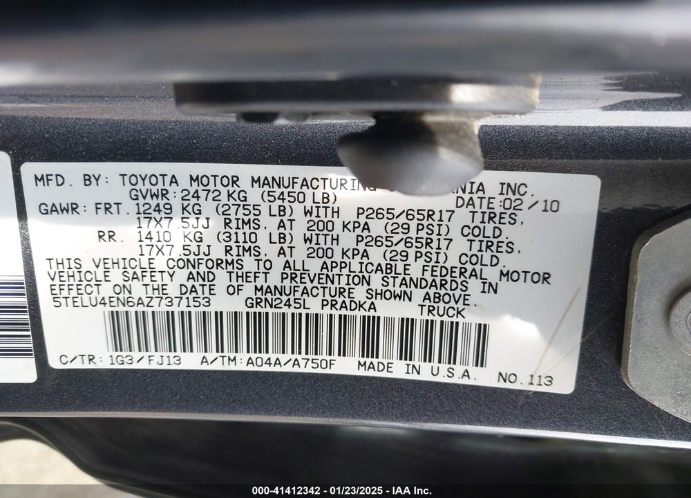 2010 TOYOTA TACOMA DOUBLE CAB VIN: 5TELU4EN6AZ737153