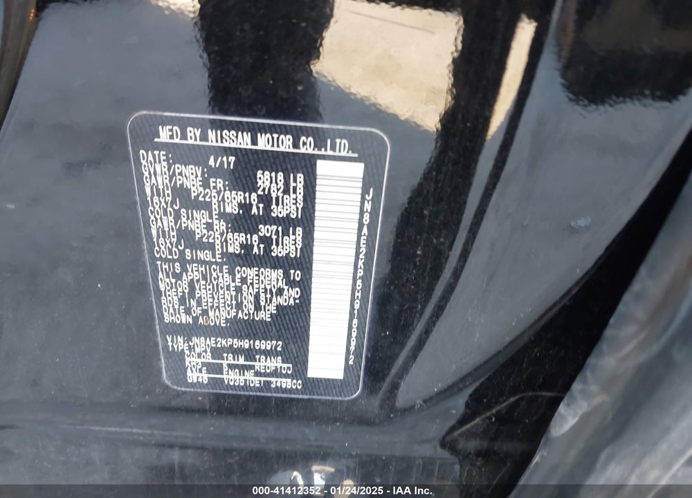 2017 NISSAN QUEST SV VIN: JN8AE2KP5H9169972