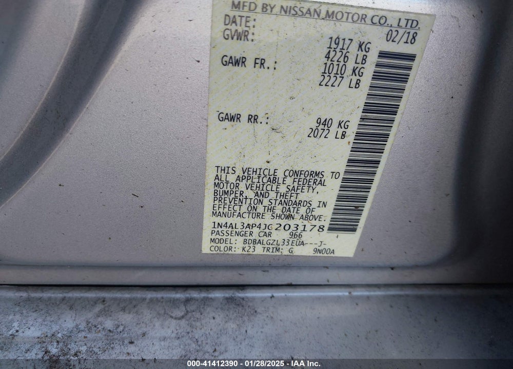 2018 NISSAN ALTIMA VIN: 1N4AL3AP4JC203178