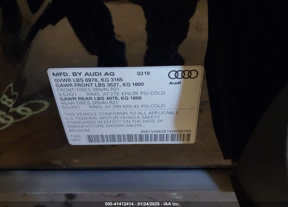 2019 AUDI E-TRON PREMIUM PLUS VIN: WA1VABGE1KB008769