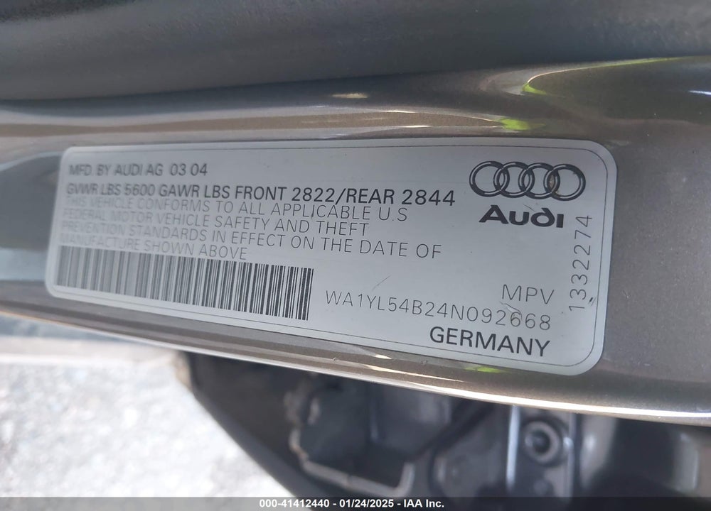 2004 AUDI ALLROAD 4.2 VIN: WA1YL54B24N092668