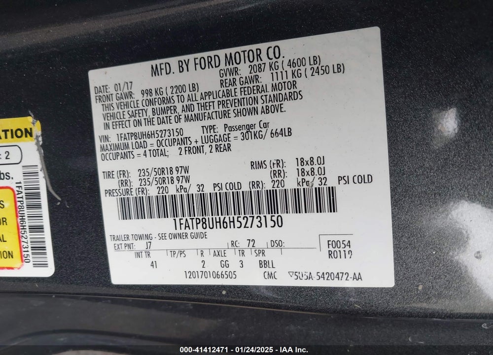 2017 FORD MUSTANG VIN: 1FATP8UH6H5273150