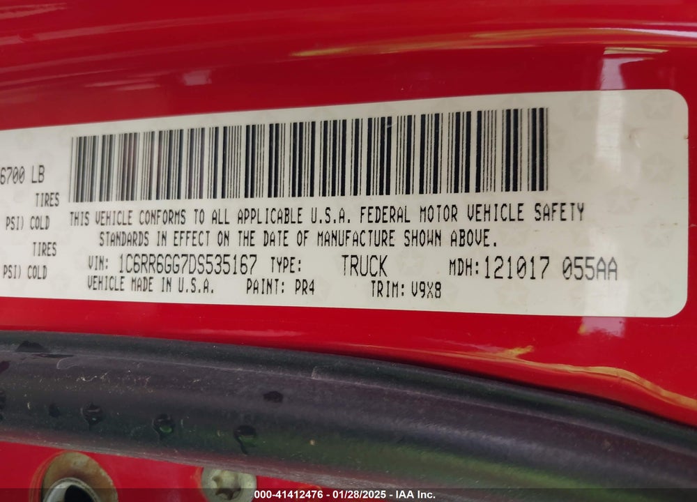 2013 RAM 1500 VIN: 1C6RR6GG7DS535167